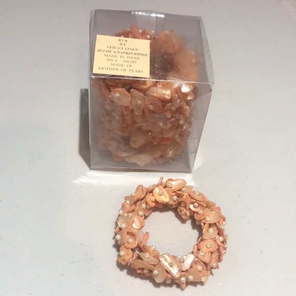 New RLK by Leila’s Linen Set of 4 Napkin Rings Made of Mother of Pearl - Picture 1 of 6
